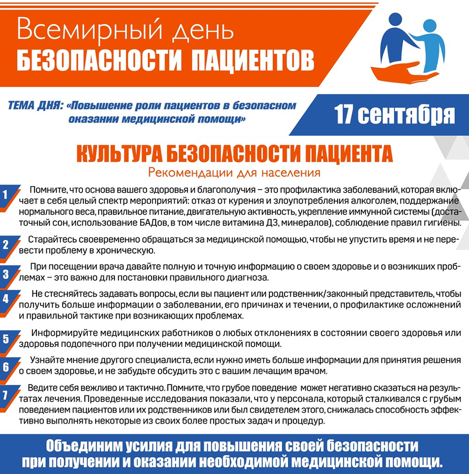 17 сентября — Всемирный день безопасности пациента